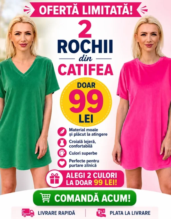 Pachet 2 Rochii catifea sport vara (verde/Roz)