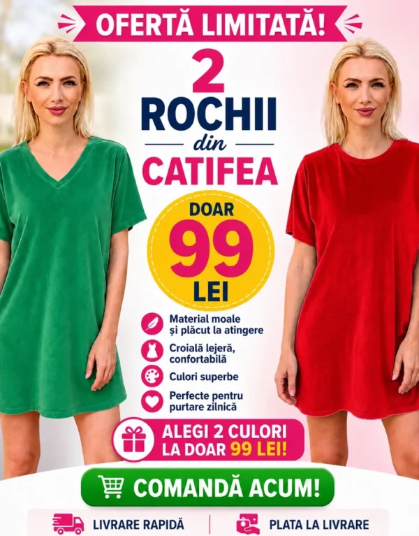 Pachet 2 Rochii catifea sport vara (verde/Rosu)