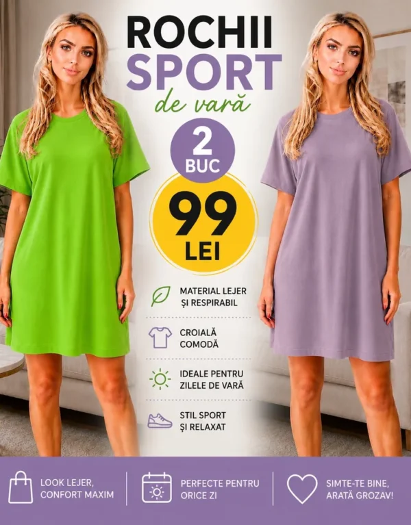 Pachet 2 Rochii sport vara (Verde Neon/Liliac)