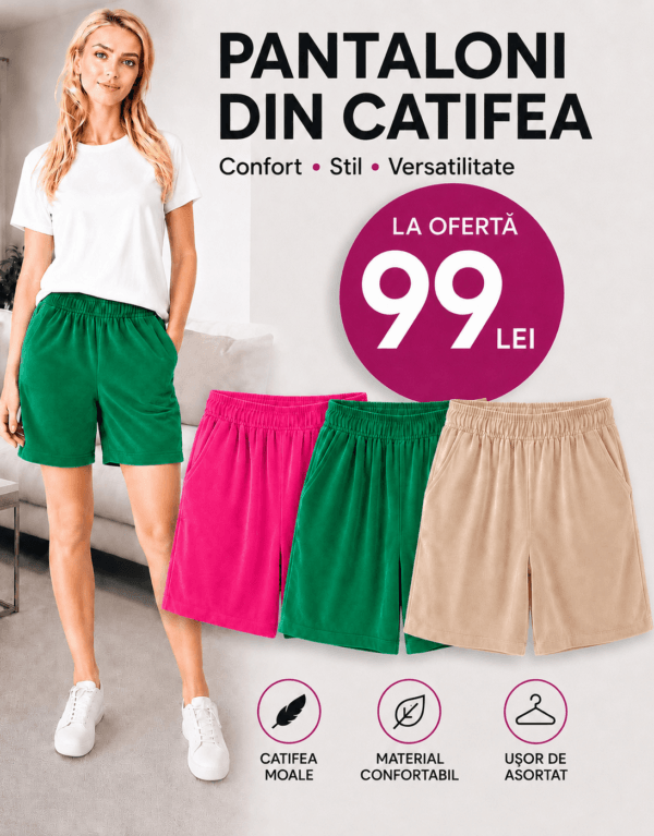 Pachet 3 bucati pantaloni catifea (roz/verde/bej)