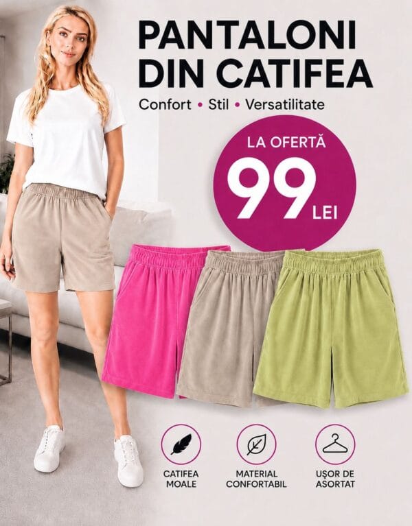 Pachet 3 bucati pantaloni catifea (roz, bej, verde mar))