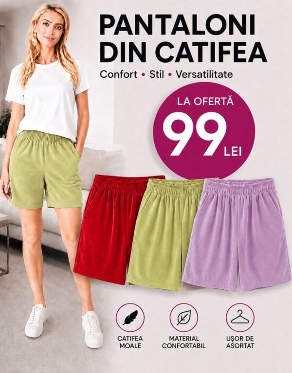 Pachet 3 bucati pantaloni catifea (rosu, verde mar, lila)