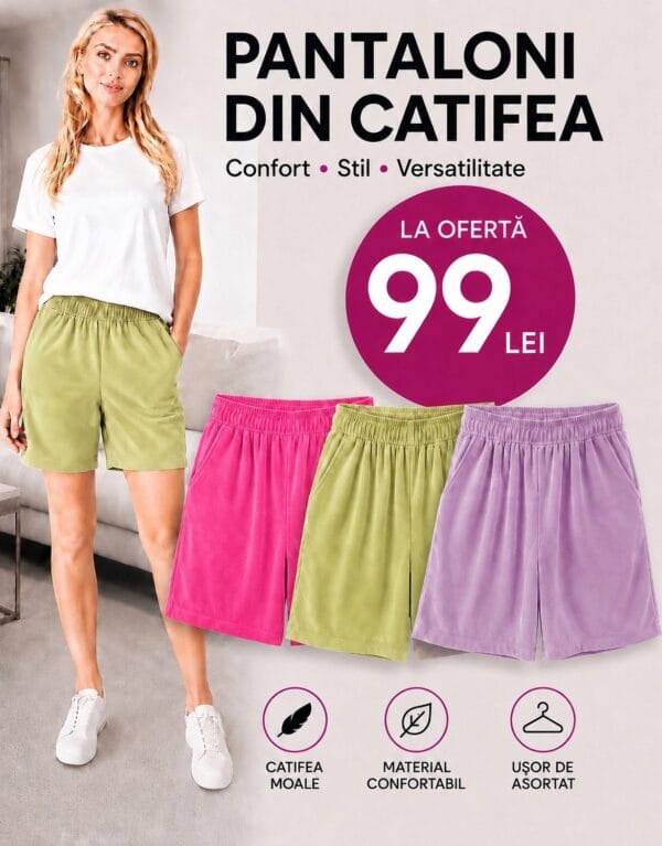 Pachet 3 bucati pantaloni catifea (roz, verde mar, lila)