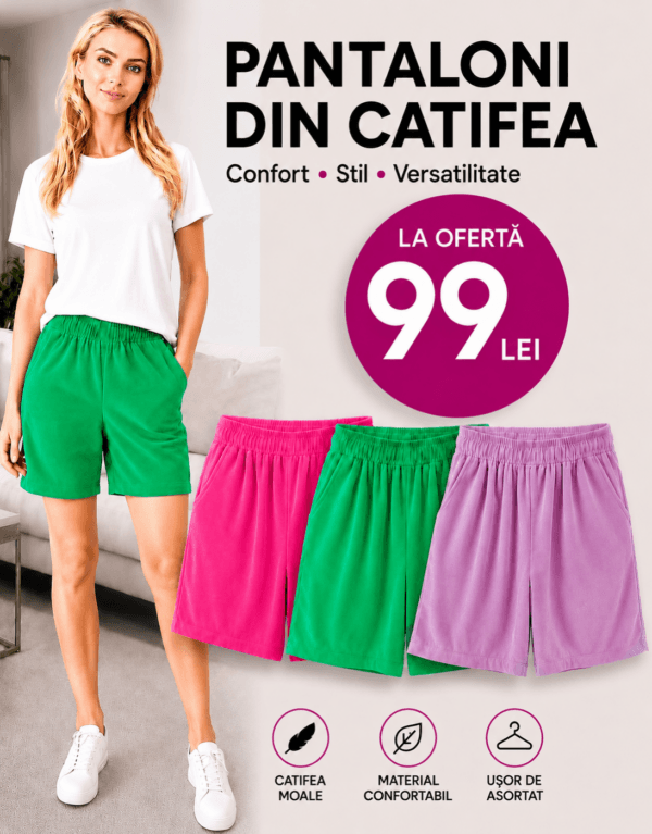 Pachet 3 bucati pantaloni catifea (roz, verde, lila)