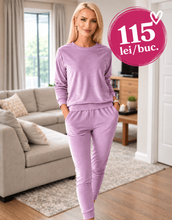 Trening catifea lavanda pastel, clasic