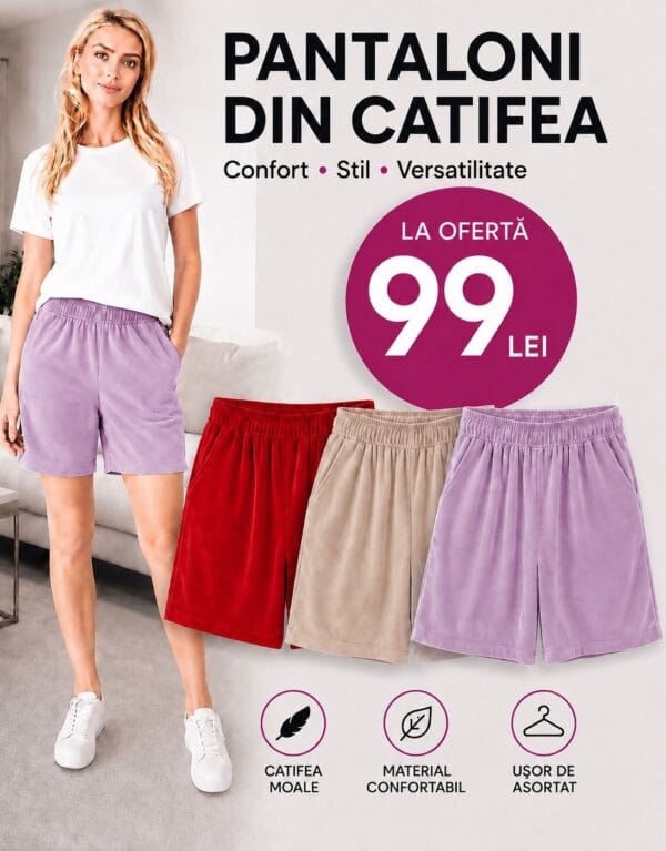 Pachet 3 bucati pantaloni catifea (rosu/bej/lila)